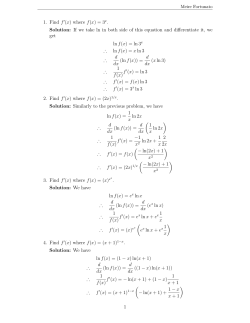 1. Find f/(x) where f(x)=3 Solution: If we take ln in both side of this