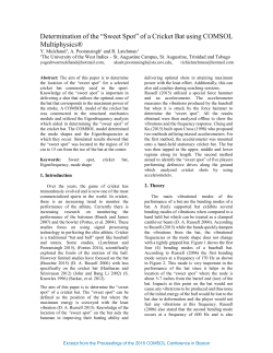 Determination of the &ldquo;Sweet Spot&rdquo; of a Cricket Bat using COMSOL