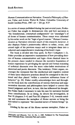 Fisher, `Human Communication as Narration Book Review 1`