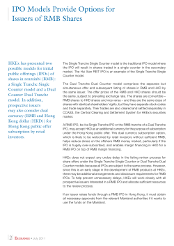 IPO Models Provide Options for Issuers of RMB Shares