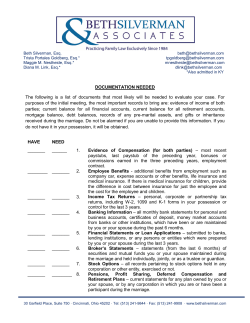 DOCUMENTATION NEEDED The following is a list of documents