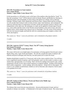 Spring 2017 Course Descriptions MUS 502: Proseminar in Tonal