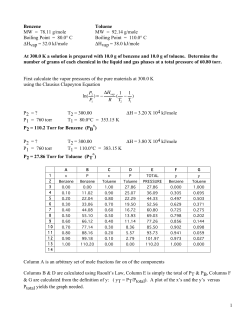 1 Benzene Toluene MW = 78.11 g/mole MW = 92.14 g/mole Boiling