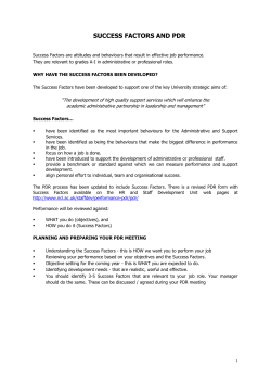 Hand-out on Success Factors and PDR