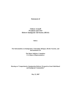 Statement of Gideon Aronoff President and CEO Hebrew Immigrant