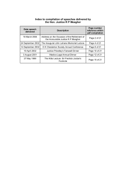 Index to compilation of speeches delivered by the Hon. Justice R P