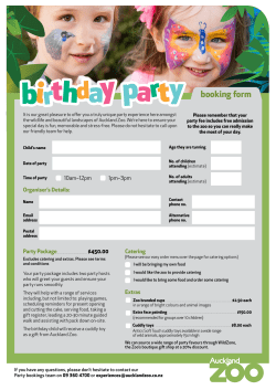 Auckland Zoo birthday party booking form for det​ails