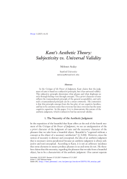 Kant`s Aesthetic Theory: Subjectivity vs. Universal Validity - 1