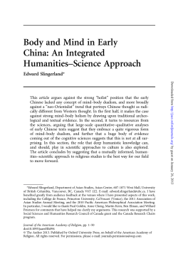 Body and Mind in Early China: An Integrated Humanities&ndash;Science