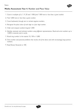 Maths Assessment Year 4: Number and Place Value
