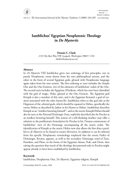 Iamblichus` Egyptian Neoplatonic Theology in De Mysteriis