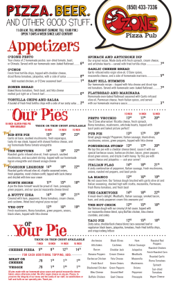 O`Zone Pizza Pub - Pensacola Menus