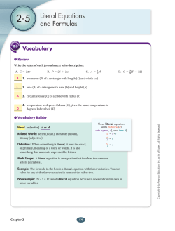 Literal Equations and Formulas