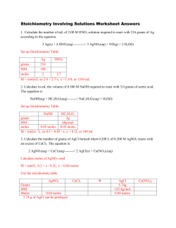 Stoichiometry Involving Solutions Worksheet Answers