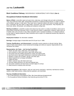 Job Title: Locksmith Occupational Outlook Handbook Information