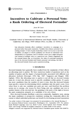 Incentives to Cultivate a Personal Vote: a Rank Ordering of Electoral