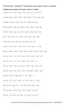 Polynomials - Simplify 9 monomials and integers with 2 variables: