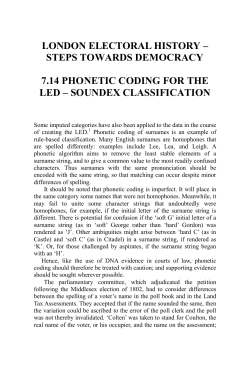 Phonetic Coding - London Electoral History 1700-1850
