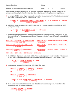 Honors Chemistry Name Chapter 11: Gas Law Worksheet Answer