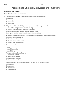 Assessment: Chinese Discoveries and Inventions