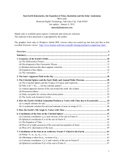 Sun-Earth Kinematics, the Equation of Time, Insolation