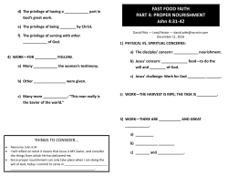 FAST FOOD FAITH PART 4: PROPER NOURISHMENT John 4:31-42