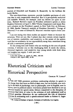 Rhetorical Criticism and Historical Perspective
