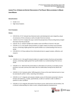 Grade 11-12 &ndash; Pequot War According to Major Mason &ndash; Hess