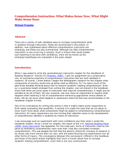 Comprehension Instruction: What Makes Sense Now, What Might
