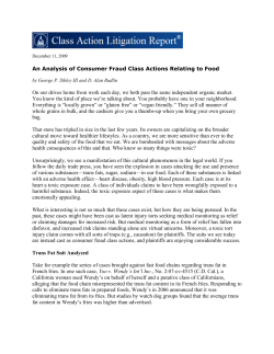 An Analysis of Consumer Fraud Class Actions Relating to Food
