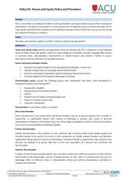 Policy 01: Access and Equity Policy and Procedure