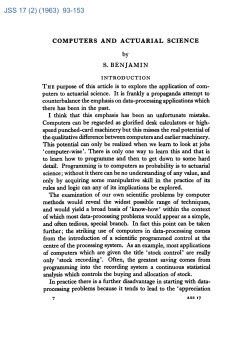 COMPUTERS AND ACTUARIAL SCIENCE S. BENJAMIN JSS 17 (2