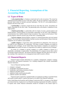 1. Financial Reporting. Assumptions of the Accounting Model