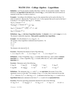 MATH 1314 &ndash; College Algebra &ndash; Logarithms