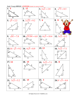 Right Triangle BINGO ANSWERS (exact or nearest