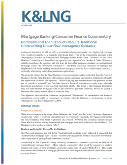 Mortgage Banking/Consumer Finance Commentary
