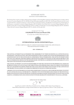 summary NOTE &euro;40,000,000 4% Unsecured Bonds 2026