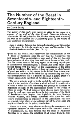 David Brady, "The Number of the Beast in Seventeenth