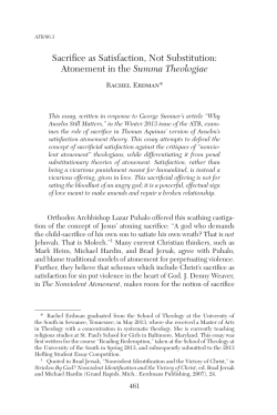 Sacrifice as Satisfaction, Not Substitution: Atonement in the Summa