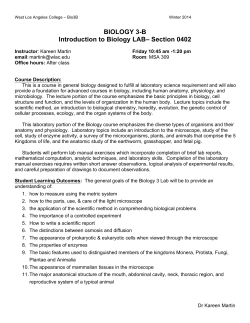 BIOLOGY 3-B Introduction to Biology LAB– Section 0402
