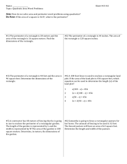 Name: Sheet #15-‐02 Topic: Quadratic Area Word Problems Aim