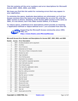 This list contains all the error numbers and error