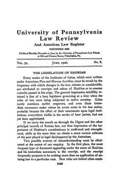 The Legislation of Hadrian - Penn Law: Legal Scholarship Repository