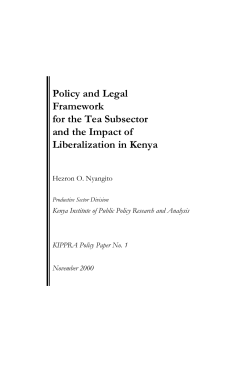 Policy and Legal Framework for the Tea Subsector and the