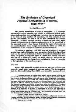 The Evolution of Organized Physical Recreation in Montreal, 1840