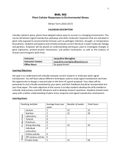 1 BIOL 502 Plant Cellular Responses to Environmental Stress