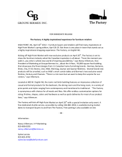 FOR IMMEDIATE RELEASE The Factory: A highly inspirational