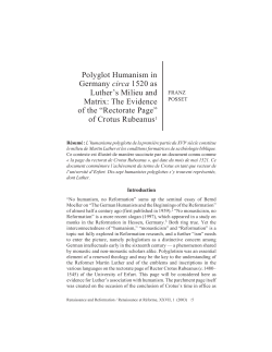 Polyglot Humanism in Germany circa 1520 as Luther`s Milieu and