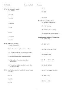 MAT 0002 Review for Test 3 Decimals Write the decimal in words. 1