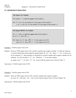 5.7 Introduction to Square Roots Example 1